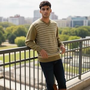 ASHWORTH Alpaca Wool Silk V Neck Sweater Pullover NWOT Golf Preppy Tan XL